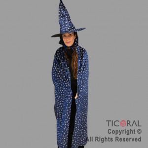 SET CAPA Y GORRO BRUJA MAGO ADULTO AZUL x 1